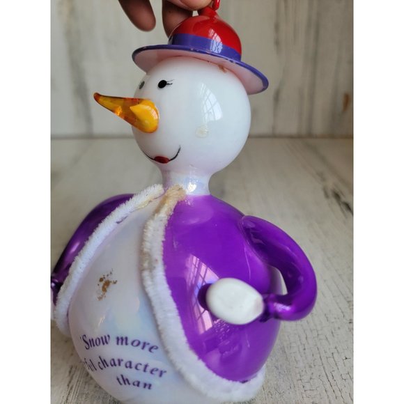 Red Hat Society AS IS glass snowman purple coat ornament Xmas - Picture 6 of 11